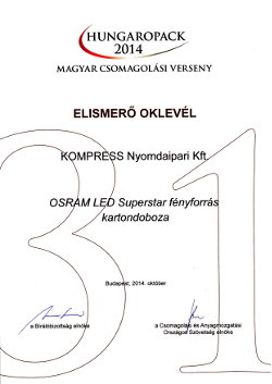 Hungaropack csomagolási verseny oklevél